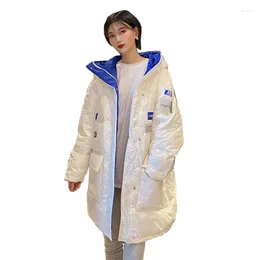 Women's Down Winter 2024 Jacket Women Length Korean Loose Bright Hooded Bread Coat Ladies Thick Warm White Duck Jackets G599