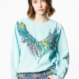 Women's Hoodies Women Hoodie Autumn /Winter Cotton Wing Embroidered Washed Sweatshirt Top