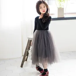 Girl Dresses Girls' Winter Autumn Casual Children'S Fluffy Gauze Base Dress Big Wear Plus Velvet Princess
