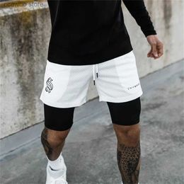 Men's Shorts Double layer Jogger Shorts Men 2 in 1 Short Pants Gyms Fitness Built-in pocket Bermuda Quick Dry Beach Shorts Male Sweatpants T240105