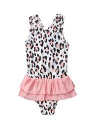 Girls One Piece Swimsuit 2021 Summer Kids Swimwear Fashion Leopard Monokini Cute Ruffle Bikinis Children Beach Bathing Clothes One2585635