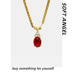 Sets Sheilabox Vintage Big Oval Shape Ruby Birthtone Necklace with Cz Antique Brass Necklace for Women Wedding Jewellery Gift for Her