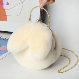 Plush Women's Ear Single and Double Shoulder Crossbody Small Body Bag Leather Grass Imitation Rabbit Hair Chain Fashion 240104