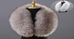 Winter Large Faux Fox Fur Collar Fake Fur Coat Scarves Luxury Women Men Jackets Hood Shawl Decor Female Neck Collar Wraps H09233713450