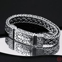 S925 Sterling Silver Charm Bracelet Eternal Vine Totem Wide Woven-Chain Pure Argentum Amulet Bangle Jewelry for Men 240104