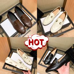 10 AHorsebit Loafers Womens Dress Shoes Designer Mens Leather Moccasins Flat Mule Loafer slippers Chocolate ivory apricot stars bees embroidered Women Casual shoe