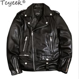 Mens Genuine Leather Jacket Casual Jackets Coat Men Fashion Sheepskin Motorcycle Lapel Slim Quality Coat S-4XL Special Offer 240104