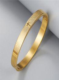New Trendy Stainless Steel Bangle Cross Bible Engraved Bracelets Jewelry for Men Women Gifts7093512