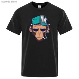 Men's T-Shirts Cotton Tops Smoking Monkey Cartoons Short Sleeve Men Personality Street T-Shirts Loose Oversized Tees Breathable Soft Clothing T240105