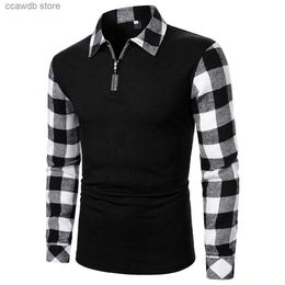 Men's Polos Men Polo Shirt Men Long Sleeve Top Plaid Matching Polo Shirt New Business Wear Clothing Casual Fashion Men Tops T240105