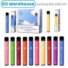 Jam King EU Stock Vape e papieros Puff 600 2ml E-juice 10 Flavours Disposable Cigarette China Wholesale Vape Stick 550mAh Battery 20mg Nic Mesh Coil