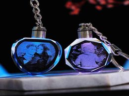 Custom K9 Crystal Key Chain Personalized Po Pendant Picture Key Ring Trinket Laser Engraved LED Light Keychain Unique Gift H1129158182