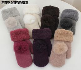 2018 New Fashion Winter Fingerless Gloves Mittens For Women Fur Pom Poms Warm Wool Glove S10258988708