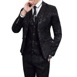 High-end Brand Suit Men Clothing Fashion Business Banquet Wedding Blazers Jacket with Vest and Pants Black / Blue Size 6XL 240104