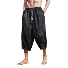 Мужские брюки в стиле ретро, мужская модная свободная пляжная летняя одежда для мужчин, мешковатые брюки с однотонным принтом и эластичной резинкой на талии