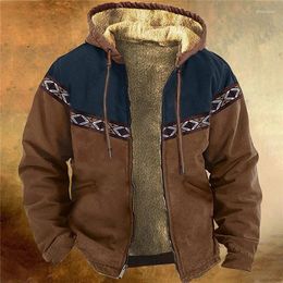 Men's Hoodies Winter Jackets Men Zip-up Fleece Male Coat Aztec Ethnic Tribe Padding Parka Clothing Windbreaker Sweatshirts Outerwears