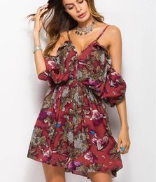 Women's Swimwear Womens Boho Off The Shoulder Dress Sexy Summer Beach Sundress Cold Flowy Short Casual Loose