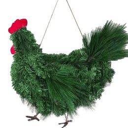 Party Decoration Christmas Decoration Chicken Shape Hanging Rooster Wreath DIY Home Living Room Party Pendant Wall Decor Holiday W337L