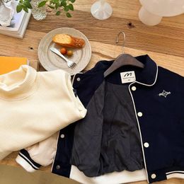 Jackets Children's Coat 2024 Slanted Eyes Winter Private Baby Bump Colour Baseball Uniform Single-breasted Jacket Lapels