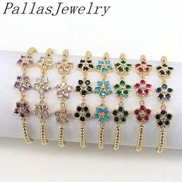 Bangle 10Pcs Gold Filled Crystal Zircon Flower Connector Chain Bracelets for Women Fashion Charm Bracelets Bangles Adjustable Jewellery