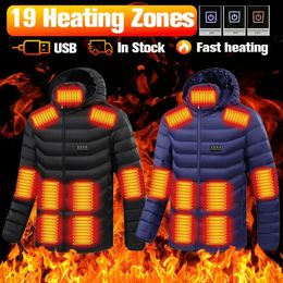 19/21 Heating Areas Jacket USB Charging Electric Heated Coat 3-Gear Temperature Washable Winter Thermal Jacket For Men And Women 240104