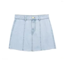 Skirts Denim Mini Skirt Women Fashion High-waist Short Golden Button Chic Lady Female Clothing 2024 Spring Summer