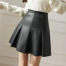 Skirts Mini Women Spring Sweet High Waist Cool PU Leather Office Lady Leisure Young Y2k Chic Ruffles Vintage Skirt F116