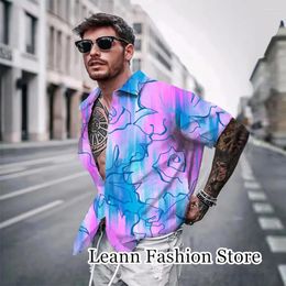 Men's Casual Shirts Summer Men Hawaiian Vacation Shirt Fashion Colorful Roses Printing Male Tops Tees Short Sleeve Leisure Clothing