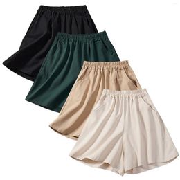 Women's Shorts Women Casual A-Line Flare Pockets Elastic Waist Wide Leg Solid Mini Short Pants Mujer Spring Summer Loose Cortos