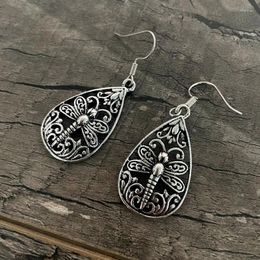 Dangle Earrings Ancient Silver Colour Dragonfly Hook For Women Vintage Metal Carving Hollow Personality Jewellery