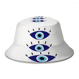 Berets Three Mandala Evil Eye Bucket Hat For Women Men Teenager Foldable Bob Fishing Hats Panama Cap Streetwear