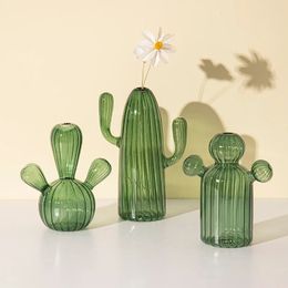 Ins Cactus Glass Vase Room Decoration Transparent Hydroponics Plant Vase Decorative Vases Desktop Ornament Birthday Gifts 240105
