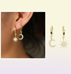 moon star earring dangle cute moon starbust charm gold plated 2018 Christmas gift gift 925 sterling silver Gorgeous women jewelry9764678