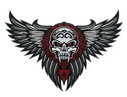 Tools Free Shipping LARGE SKULL WINGS TRIBAL TATTOO BIKER JACKET RIDER VEST EMBROIDERED PATCH IRON ON SEW ON Jacket Embroider