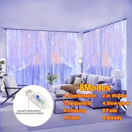 1pc 200 LED 8 Lighting Modes Fairy Lights, Room Curtain Light, Outdoor Icicle Light, Romantic New Year Christmas Bedroom Party Wedding Decoration Light String.