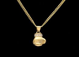 Boxing Glove Diamond Pendant Charm Necklace Sport Boxing Jewellery 316L Stainless SteelGold Colour Chain For Men9588272