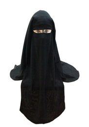 Muslim Bandana Scarf Islamic 3 layers Niqab Burqa Bonnet Hijab Cap Veil Headwear Black Face Cover Abaya Style Wrap Head Covering 22945020