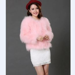 Jackets Women Fashion Fur Coats Winter Real Ostrich Fur Jackets Natural Turkey Feather Fluffy Outerwear Lady 20 Colors Plus Size