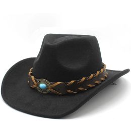 Autumn Winter Unisex Cowboy Hat Cow Head Accessories Solid Colour Felt Hat Men and Women Big Brim Outdoor Hat