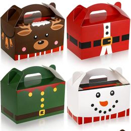 Christmas Decorations Treat Boxes Santa Elf Snowman Elk Xmas Cardboard Present Candy Cookie With Handles Holiday Party Favour Drop De Dhvpn