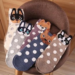 Women Socks Korean Version Of Cute Cartoon Polka Dot Dog Personality Cotton Three-dimensional Ears Autumn Winter Couple So