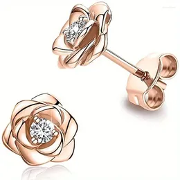 Stud Earrings Rose Cz For Women Teen Girls Flower Earring Studs Hypoallergenic & Nickel Free Birthday Gifts