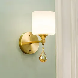 Wall Lamp European Style All Copper Crystal American Living Room Study Reading Lighting Corridor Bedroom Bedside Light