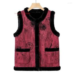 Ethnic Clothing 2024 National Harajuku Gilet Flower Print Thicken Vest Chinese Fleece Lined Traditional Vintage Wild Waistcoat