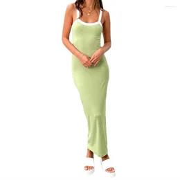 Casual Dresses Puloru Green Summer Women's Tank Long Dress Contrast Color Sleeveless Square Neck Bodycon Holiday Beach Sundress