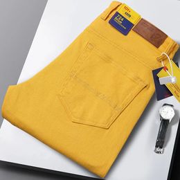 2023 Spring summer Men's Straight Stretch Jeans Fashion Casual Classic Style Cotton Denim yellow Pants Male Brand Trousers 240104