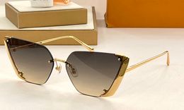 Gold Metal Cat Eye Sunglasses Blue Grey Gradient Women Designer Sunglasses Shades Sunnies Gafas de sol UV400 Eyewear with Box