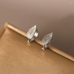 Hoop Earrings Shiny Zircon Leaf Shape For Women Delicate Ear Piercing Jewellery Accessories Gift