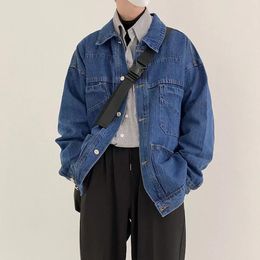 Men's Vintage Dark Blue Colour Denim Jacket Loose Korean Clothes Brand Outerwear Handsome Boys' Cowboy Coats S-2XL 231229