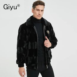 Giyu Jacket Men Polyester Casual Lapel Plush Thermal Male Motorcycle Zipper Stand Windproof Leather Coat 240105